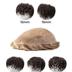 Mens Toupee M116M Swiss Lace Poly Back Mens Hairpiece Permed Wavy