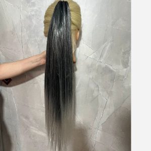 موی دم اسبی کلیپسی صاف – آمبره مشکی نقره ای | کد: ZNB-XRS