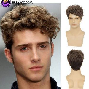 کلاه گیس (پوستیژ) مردانه کوتاه مجعد قهوه ای روشن Brown Curly Wig | کد: ZNB-X86