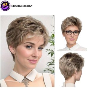 کلاه گیس زنانه کوتاه مدل پیکسی آمبر بلوند چتری دار | کد: ZNB-UYV