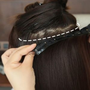 اکستنشن گیره ای ابریشمی قد ۶۰ مدل هفت گیره رنگ امبره | کد: ZNB-U5J