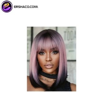 کلاه گیس (پوستیژ) زنانه باب مصری جلو چتری دار متوسط آمبره صورتی و مشکی Dark Brown Pink | کد: ZNB-WHO