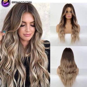 کلاه گیس ( پوستیژ) زنانه بلند بلوند آمبره قهوه ای بلوند موج دار Ombre Brown Wig | کد: ZNB-W9B