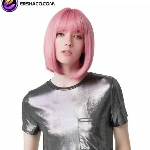 کلاه گیس (پوستیژ) زنانه مدل مصری باب سایز متوسط رنگ صورتی چتری دار Wig Pink | کد: ZNB-WHZ