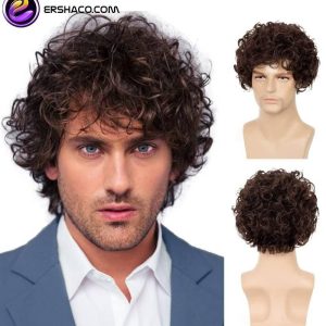 کلاه گیس مردانه کوتاه قهوه ای تیره مجعد | کد: ZNB-VGB