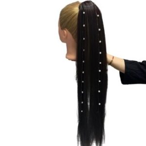 اکستنشن دم اسبی رنگ قهوه‌ای تیره N3 با ریسه‌ مرواریدی | کد: ZNB-WCJ