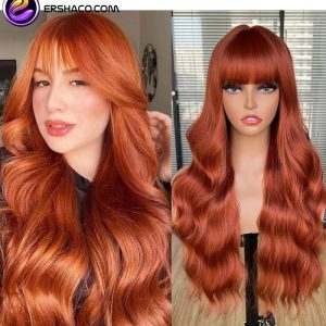 کلاه گیس (پوستیژ) زنانه بلند حالت دار مسی رنگ جلو چتری Copper Wig | کد: ZNB-XO0