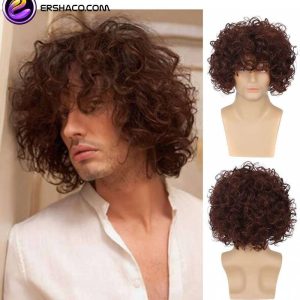 کلاه گیس (پوستیژ) مردانه فرفری سایز متوسط قهوه ای Short Brown Wig | کد: ZNB-X3T