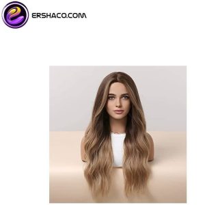 کلاه گیس زنانه بلند قهوه ای آمبره حالت دار | کد: ZNB-X6R
