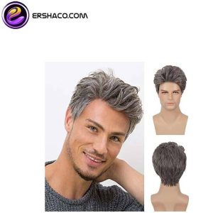 کلاه گیس مردانه کوتاه میکس قهوه ای خاکستری حالت دار | کد: ZNB-X6J